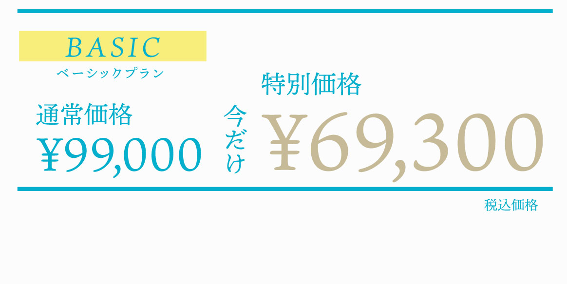 ベーシックプラン　通常価格￥99,000　特別価格今だけ￥69,300